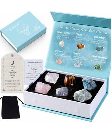 Faivykyd Taurus Birthday Crystals Gift Natural Spiritual Crystals with Horoscope Box Zodiac Birthstone Crystal Set Birthday Gifts for Women Men Friends Healing Crystal for Beginners