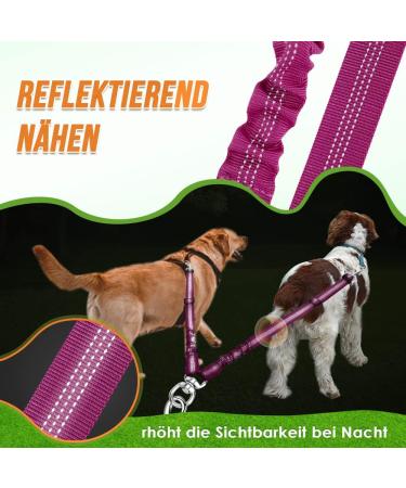 Slowton Adjustable Double Dog Leash for 2 Dogs - 360 Rotatable Reflective No-Split Design for Medium to Large Dogs (9kg+) - Rose Red - Buy Online on GoSupps.com