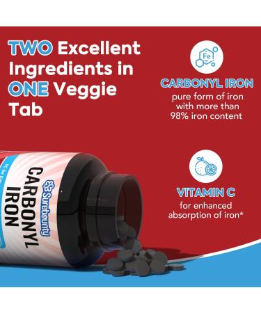 Surebounty Carbonyl Iron with Natural Vitamin C - High Absorption Vegan Tablets for Energy Support and Muscle Health - 60 Tabs - Buy Online on GoSupps.com