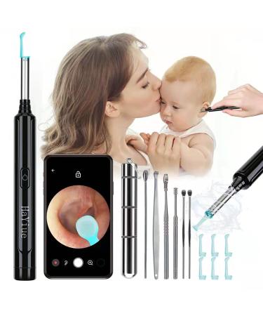 Ear Wax Removal with Camera, Earwax Remover Tool, 1296P FHD Wireless Ear Otoscope with 6 LED Lights, 6 Ear Spoon & 6 Traditional Tools Ear Wax Removal Kit for iPhone, iPad & Android Smart Phone Black