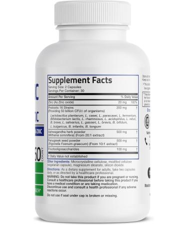 Bronson Men's Probiotic 50 Billion CFU Plus Prebiotic with Ashwagandha Fenugreek & Zinc Supports Healthy Digestion & Immune Function Non-GMO 60 Vegetarian Capsules - Buy Online on GoSupps.com