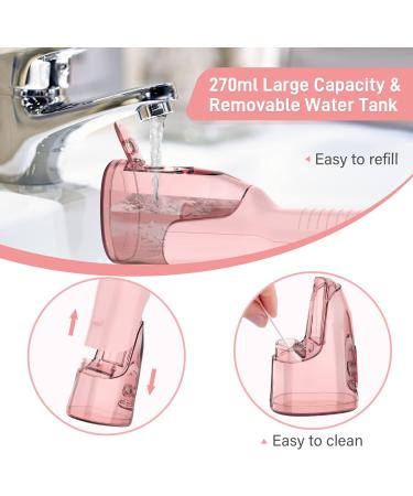 Sejoy Cordless Water Flosser - Portable Oral Irrigator for Travel & Home 270ML IPX7 Waterproof 5 Modes Pink - Buy Online on GoSupps.com