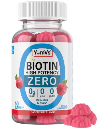 Yum-Vs - High Potency Biotin Gummies 5 000mcg Sugar Free Biotin Vitamins for Hair Skin & Nails - B7 Biotin Hair Growth Gummy for Women & Men - Zero Sugar Raspberry Flavor Hair Skin Nails Gummies (60)