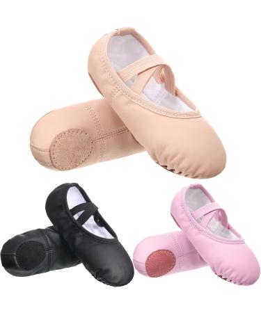 SATINIOR 3 Pairs Ballet Shoes for Girls Toddlers Practice Shoes Ballet Shoe Yoga Shoes 3 Colors Ballet Slippers Flats for Toddler Kids Dancing 11 Little Kid Black, Pink and Beige