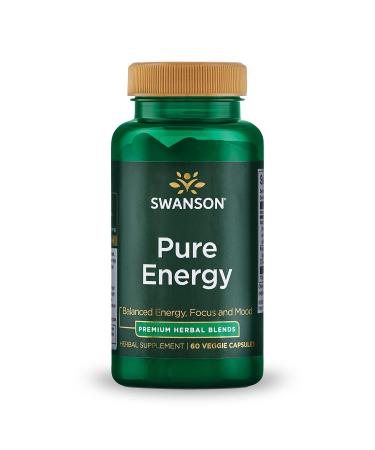 Swanson Pure Energy Metabolism Concentration Mental Focus Mood Support Stress Management Adaptogenic Herbs Herbal Supplement 60 Veggie Capsules (Veg Caps) Vegan