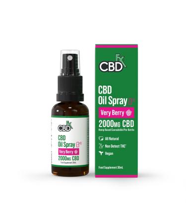 CBDFX 2000mg CBD Spray High Strength Flavoured CBD Oil Very Berry Vegan Non-GMO Blended with MCT Oil Improved Purity All Natural No THC 30 ml (40 Days)
