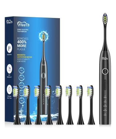 Ultra Whitening Sonic Electric Toothbrush for Adults, Rechargeable Electric Power Toothbrush with 8 Brush Heads, 5 Modes & 3 Intensity, USB C Fast Charge 90 Days Battery Life, Black Toothbrushes