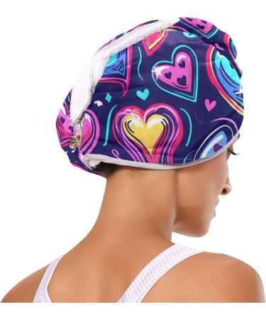 Neon Cartoon Heart Hair Towels 2 Pack | Super Absorbent Quick Dry Turbans for Women & Girls - Buy Online on GoSupps.com