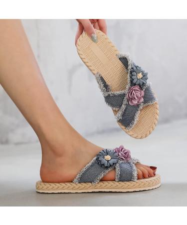 HSYHKDSY Women's Glitter Flat Sandals - Elegant Casual Summer Shoes | Comfortable Holiday Footwear - Blue 4.5 UK - Buy Online on GoSupps.com