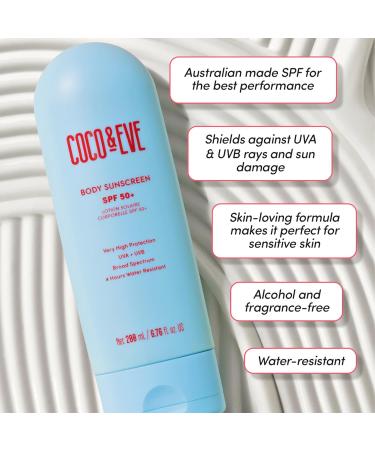 Coco & Eve Body Sunscreen SPF 50+ - Australian Made Natural Daily Broad Spectrum Sun Protection | Lightweight Moisturizing Water Resistant Lotion for Hydrating Glow | With Vitamin E and Aloe Vera - Buy Online on GoSupps.com