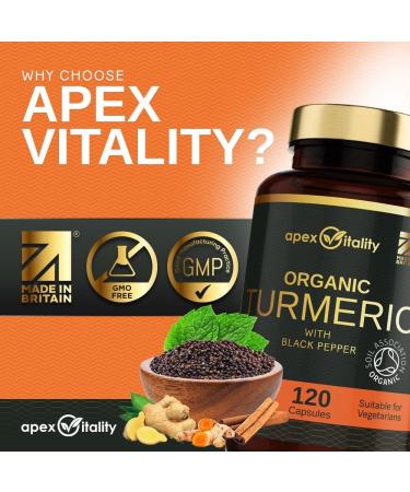 Organic Turmeric Supplement with Black Pepper - High Strength 700mg - Fast-Absorbed Antioxidant - 120 Vegan Capsules - Made in Britain - Buy Online on GoSupps.com