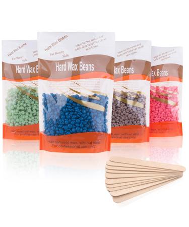 Wax Beads, Hard Wax Beans 400g Wax Beads for Hair Removal with 10 Pcs Wood Sticks for Full Body Brazilian Bikini Face Legs Eyebrow Painless at Home for Woman Men