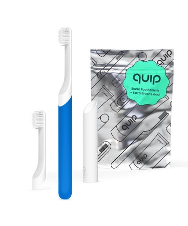 Quip Sonic Toothbrush for Kids with Timer - Includes Extra Brush Head and Travel Cover Mount - Electric Soft Bristle Refill Head Rubber Handle 3 Month Battery Life - Travel Toothbrush - Blue
