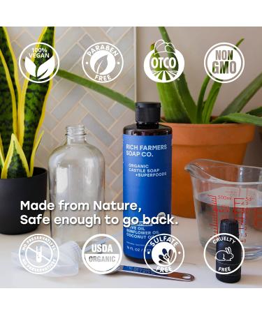 RICH FARMERS Organic Peppermint Castile Soap 16 oz - Sunflower, Olive, Coconut Oils - Buy Online on GoSupps.com