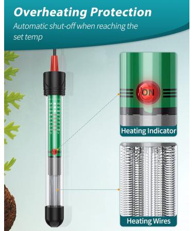 Uniclife 50W Aquarium Heater - Adjustable Submersible Heating Rod with LED Indicator and Thermometer Sticker - Buy Online on GoSupps.com
