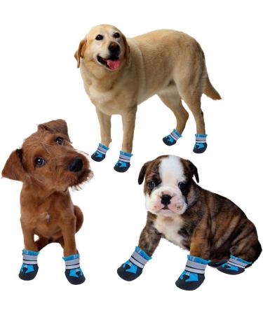 Leeko Dog Boots Anti-Slip Dog Shoes with Reflective Strip Waterproof Breathable Soft-Soled Fabric Suitable for Medium and Large Dogs 4 PCS (S Blue) S Blue - Buy Online on GoSupps.com