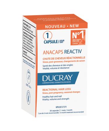 Ducray - Anacaps Reactiv - Reactional Hair loss - Healthy Hair & Nails - Vitality Volume & Strength - 30 Capsules