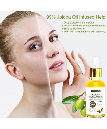 3 Pack Gua Sha Facial Oil Set - 99% Organic Jojoba Cold Pressed Vitamin E & C for Face Hair & Nails | Scented Massage Oil with Gua Sha Tool - Buy Online on GoSupps.com