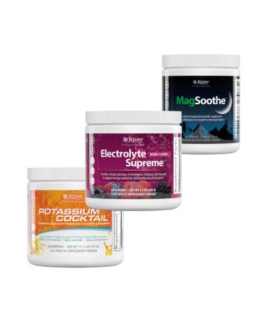 Jigsaw Pickleball Hydration Stack | Potassium Cocktail (Orange) Electrolyte Supreme (Berry-Licious) and MagSoothe (Raspberry Lemonade) 60 Servings (Jar)