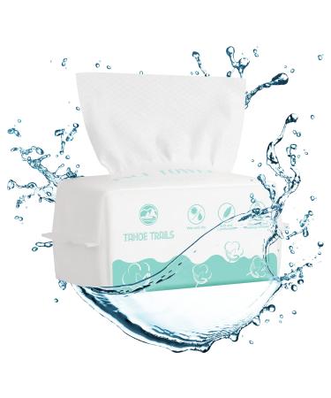 Tahoe Trails Disposable Face Towel, Soft Dry Wipe, Lint Free, Dry Wet Use for Sensitive Skin, 80Count Cotton Facial Tissue, Makeup Removing, Surface Cleaning 5.91*7.87inch, 80 Medium (Pack of 80) White