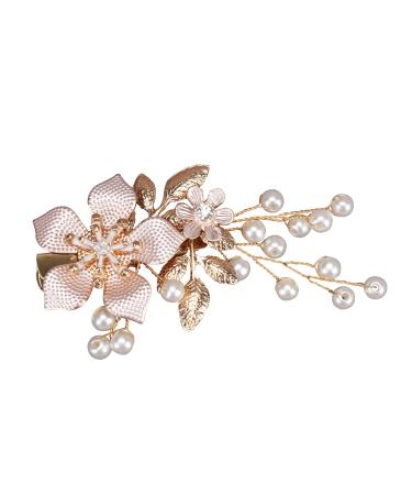 Bridal Alloy Flower Hair Clip Faux Pearl Hairpin Fashion Rose Gold Leaves Handmade Headpieces Wedding Hair Accessories for Brides Bridesmaid Women Girls