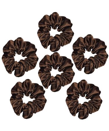 6 Pcs Satin Silk Hair Scrunchies Set - Dark Brown 4.5 Inch Hair Ties for Women and Girls - Buy Online on GoSupps.com