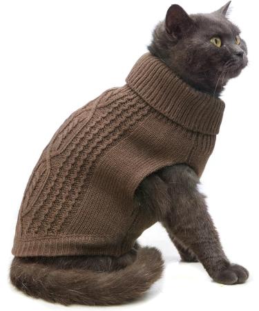 Jnancun Cat Sweater Turtleneck Knitted Sleeveless Outfit for Cats/Dogs in Cold Season - Large Brown - Buy Online on GoSupps.com