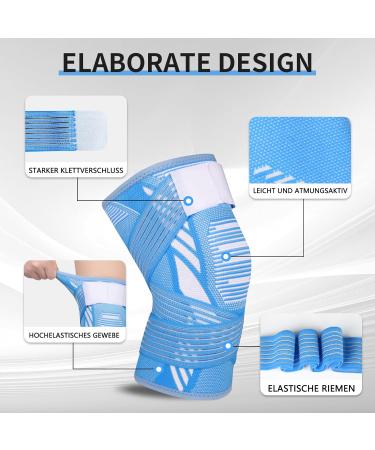 Kniebandage f r Damen & Herren - 2 St ck Kniesch tzer mit verstellbaren Riemen & rutschfestem Silikon | Sport Laufen Arthritis Gelenkschmerzen Bandverletzung | XL Hellblau - Buy Online on GoSupps.com