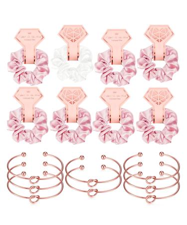Bridesmaid Satin Hair Scrunchies Bridesmaid Bracelets - Bobbles Elastic Hair Bands Hair Bands for Women Bridesmaid Gifts (8 Pieces Scrunchies +8 Pieces Bracelets)