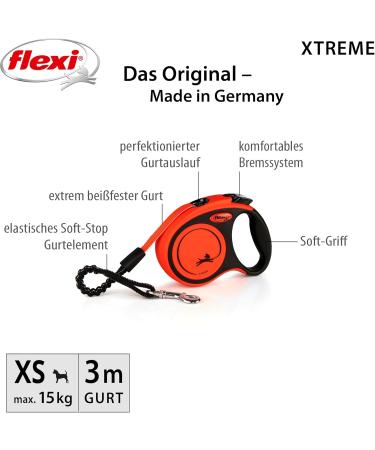 Flexi XT00T3-251-OR Xtreme XS 3m Orange Leash - Durable & Lightweight for Small Dogs | International Shipping - Buy Online on GoSupps.com
