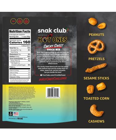 Snak Club x Hot Ones Snack Mix - Smoky Sweet & Spicy Vegan Snacks with Peanuts Pretzels & Cashews | 10 oz Resealable Bag - Shop Internationally - Buy Online on GoSupps.com