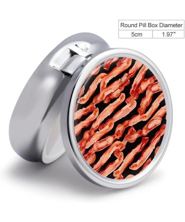 Round Pill Box - Bacon Pattern Print 3 Compartment Portable Medicine Organizer Decorative Metal Pocket Pill Case - Buy Online on GoSupps.com