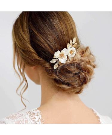 Gold Leaf Bridal Hair Comb - Flower Wedding Hair Piece for Women/Girls - Buy Online on GoSupps.com