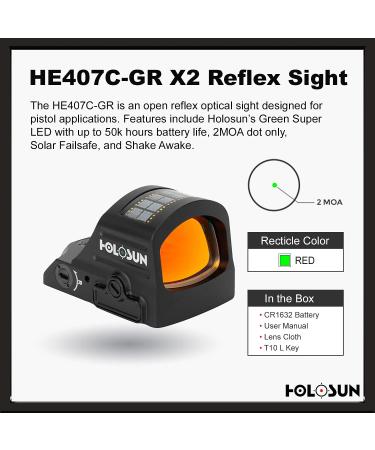 HOLOSUN HE407C-GR X2 Green 2MOA Dot | Solar Failsafe | Shake Awake - Buy Online on GoSupps.com