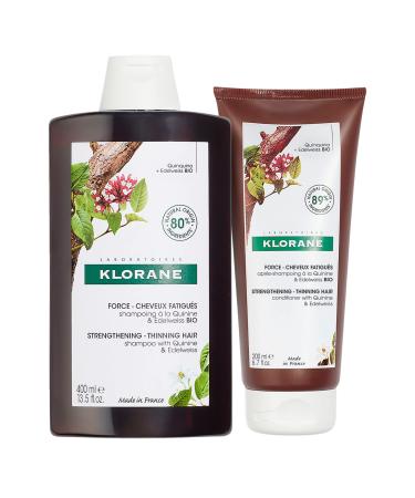 Klorane Strengthening Shampoo with Quinine and Edelweiss for Thinning Hair, Supports Thicker, Stronger, Healthier Hair, For Men and Women Paraben, Silicone and Sulfate Free, 13.5 Fl Oz Strong Hair Essentials 2 Piece Set