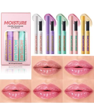 Set of 5 nourishing color-changing lipsticks for trendy makeup