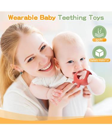 Silicone Teething Toys for Babies 0-12 Months - 3 Pack Bear Buddy Hand Teether | Mushroom Infant Chew Toy for Teething Relief - Dishwasher & Freezer Safe - Claret & Yellow & Green - Buy Online on GoSupps.com
