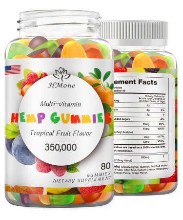 1-Pack Extra Strength Organic Hemp Gummies Stress Anxiety Sleep Pain Inflammation Calming Mood Focus Vegan Candy 80 Count (Pack of 1)