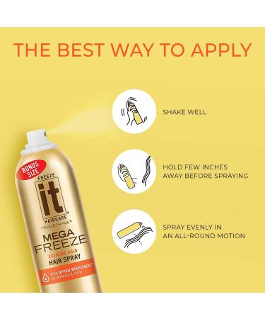 IT Haircare MEGA Freeze Extreme Hold Hair Spray | 7.75 Oz. | Vitamin B5 & Hydrolyzed Wheat Protein | Humidity Resistant | Optical Brighteners for Enhanced Shine | 24 Hour Hold Fast-Dry | Bonus 4 Pack - Buy Online on GoSupps.com