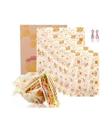 Hishop Reusable Beeswax Food Wrap 7 Pack - Perfect for Reusable Sandwich Bags and Covering Dishes - Eco-Friendly - Includes 1 S, 2 M, 2 L,2 XL Size Wraps (LINAN001)