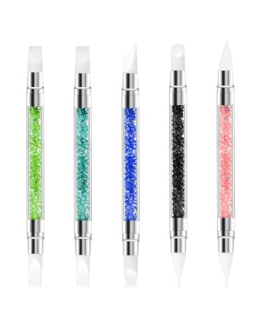 5 PCS Nail Art Sculpture Pen Dual Tipped Silicone Nail Tools Nail Art Brushes Rhinestone Nail Art Pen Nail Polish 3D Nail Gel Carving Drawing Brushes Sculpting Gel Brush Pen for Nail Art color1