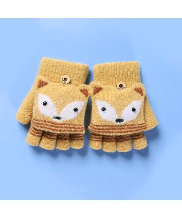 Toddler Kids Puppy Flip Top Half Finger Gloves | Ages 3-8 Yrs | Fox/Yellow - Buy Online on GoSupps.com