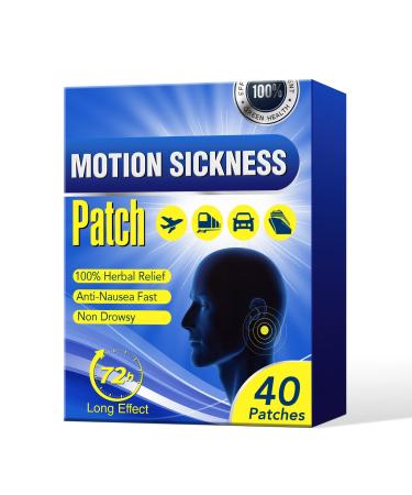 Motion Sickness Patches Car & Sea Sickness Sticker Anti Nausea Travel Vomiting Relief Pain Patch for Travel of Cars Ships Planes Fast Acting and No Side Effects with Waterproof 40 Patches/Box