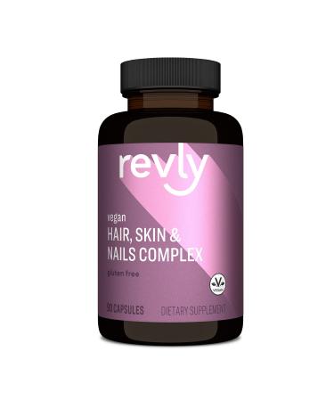 Amazon Brand - Revly Vegan Hair, Skin, & Nails Complex with Biotin 2000 mcg, 90 Capsules, 3 Month Supply Unflavored 90 Count (Pack of 1)