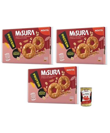 Italian Gourmet E.R. Misura Pack of 3 protein biscuits with almonds and oats rich in plant-based protein 260g pack + Italian Gourmet Polpa di Pomodoro 400g box