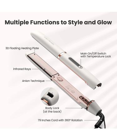 EasyinBeauty Ionic Infrared Hair Straightener Flat Iron - Professional 2-in-1 Ceramic Tourmaline Styling Tool with LED Display and Fast Heating - 5 Temp Settings - Buy Online on GoSupps.com