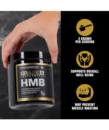 Grade A Supplements HMB Powder - HMB 3000mg Supplement for Bodybuilding Weight Lifting & Athletes - Supports Muscle Growth Recovery Soreness Relief - Made in Canada 100 Servings Unflavored 100 Servings (Pack of 1) - Buy Online on GoSupps.com