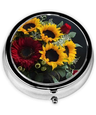 Sunflower & Rose Mini Round Pill Box - 3 Compartment Travel Organizer for Medicine | Portable Pill Organizer for Home & Office - Buy Online on GoSupps.com