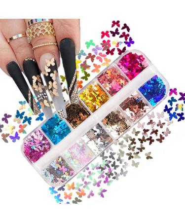 12 Colors 3D Holographic Butterfly Nail Art Glitter Sequins - Sparkly Laser Decals for Acrylic Nails - Manicure Paillettes for Women - Buy Online on GoSupps.com