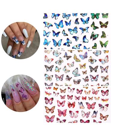 Baoximong Butterfly Nail Stickers - 8 Sheets Colorful Spring 3D Self-Adhesive Decals | Holographic Laser Design Nail Art Accessories for Women - Buy Online on GoSupps.com